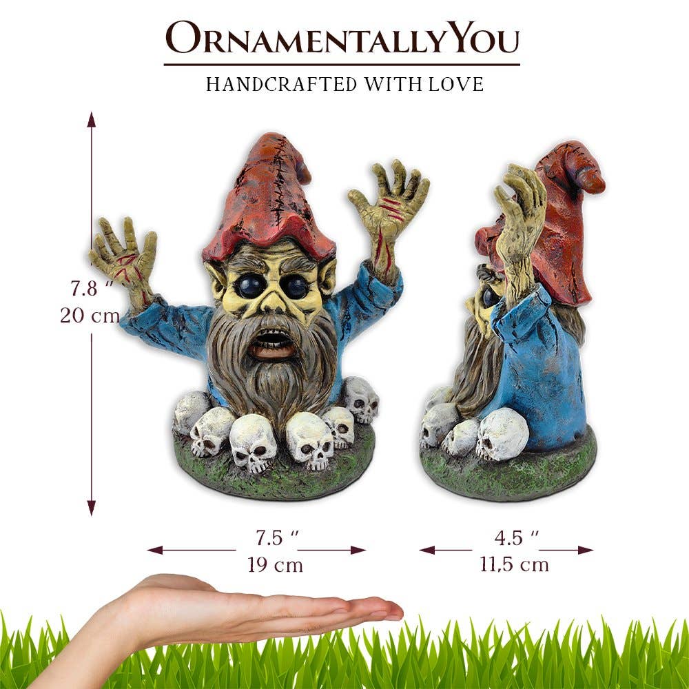 Zombie Gnome Garden Statue, 8" Outdoor Halloween Figurine - Oak Down Collectibles