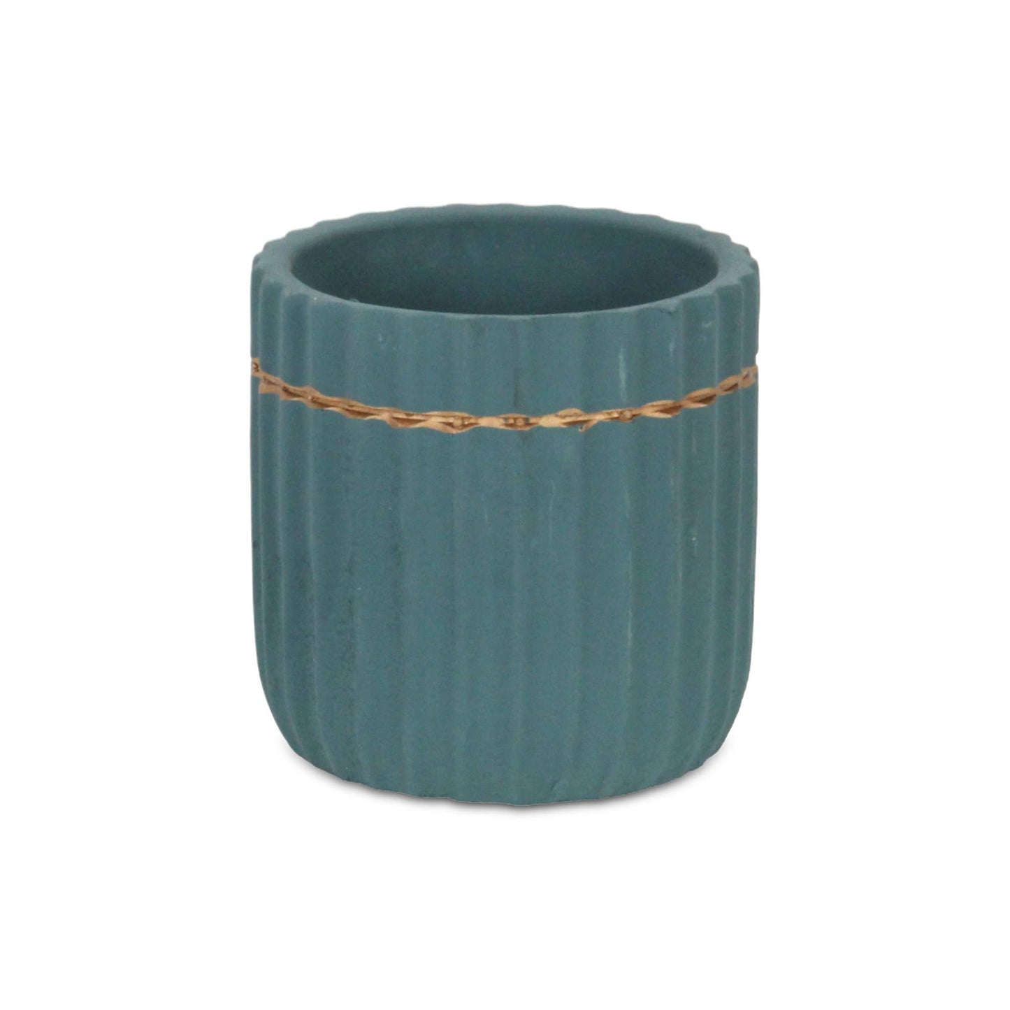 Aurine Round Gold Trimmed Ridged Ceramic Pot - Blue