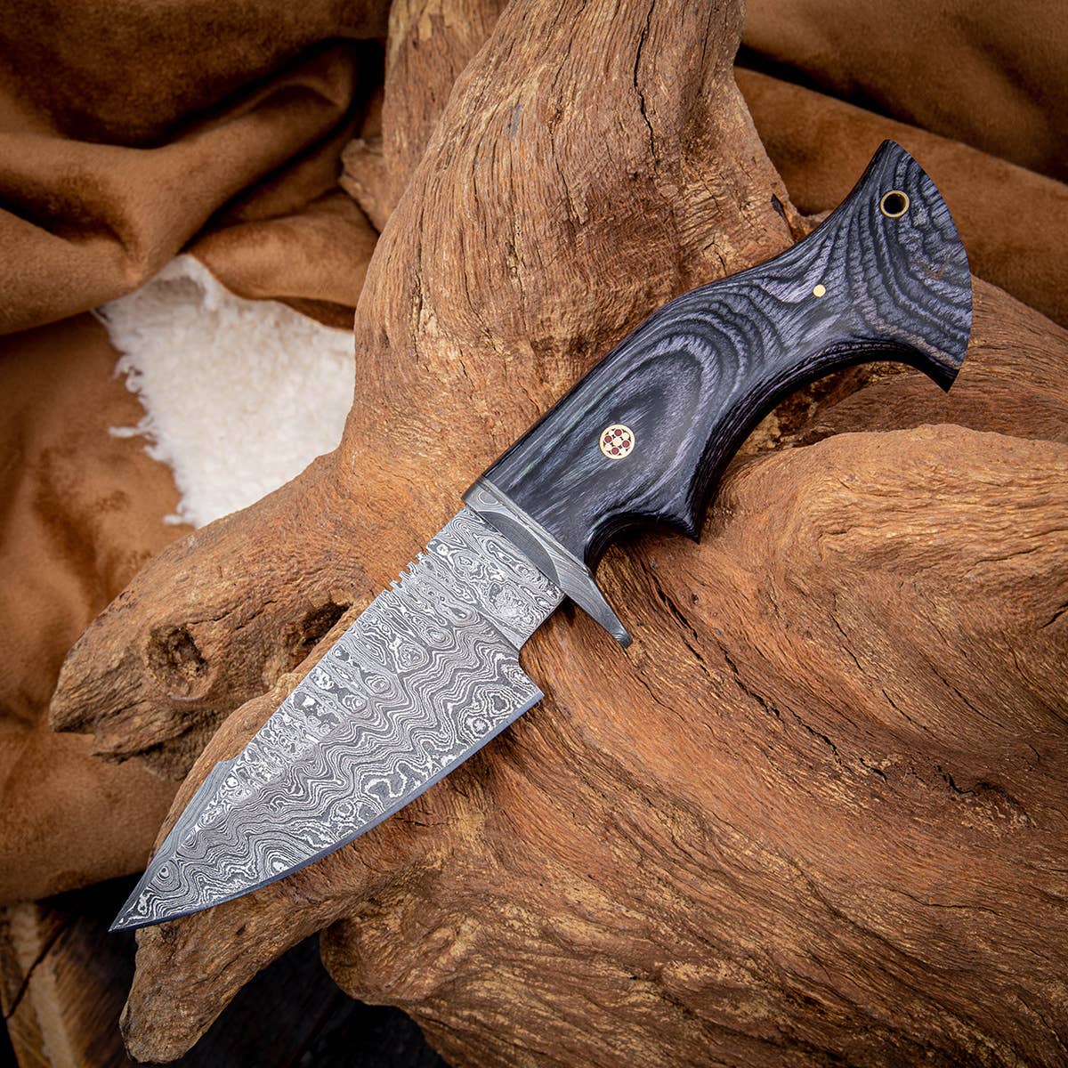 10' Handmade damascus steel knife with leather sheath
