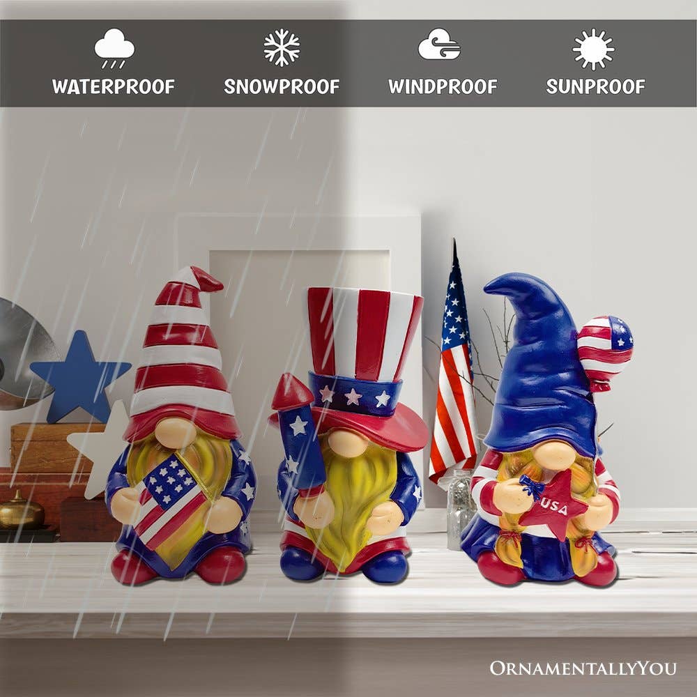 Patriotic Gnome Trio Figurines, Set of Three Garden Statue - Oak Down Collectibles
