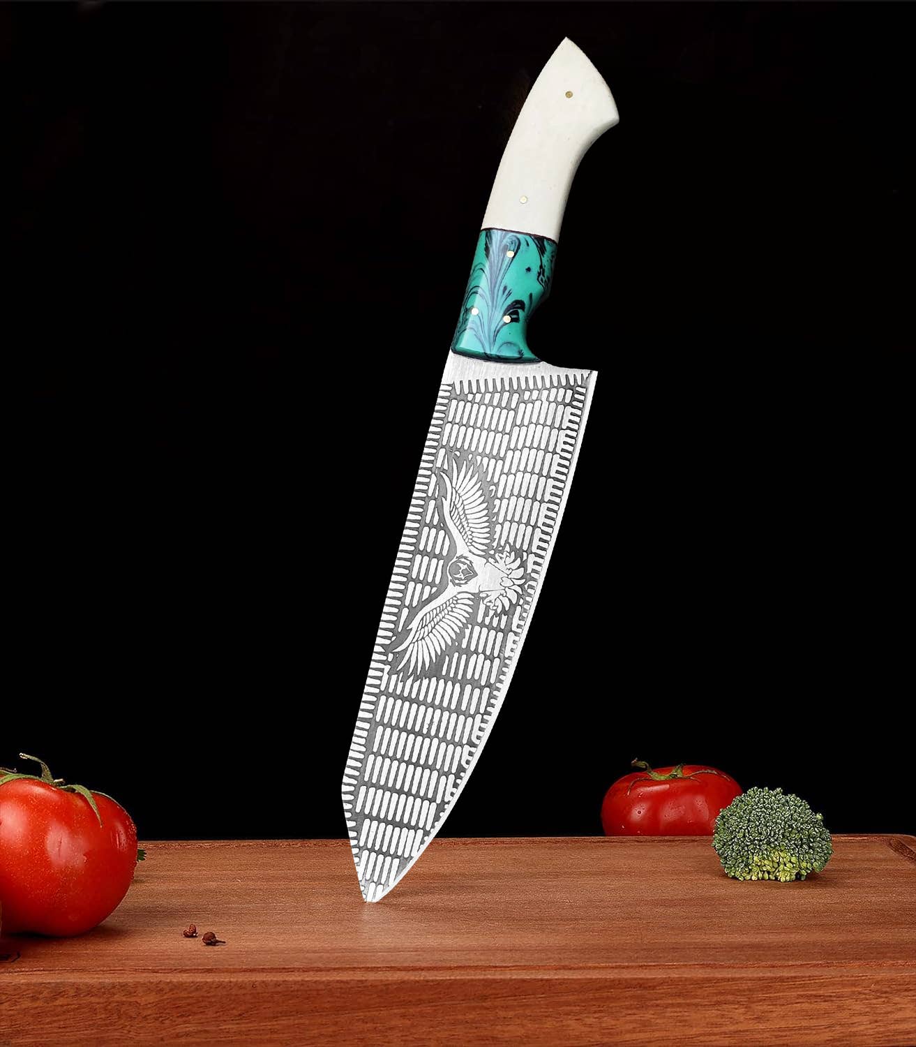 Stainless steel chef knife Eagle style with leather sheath