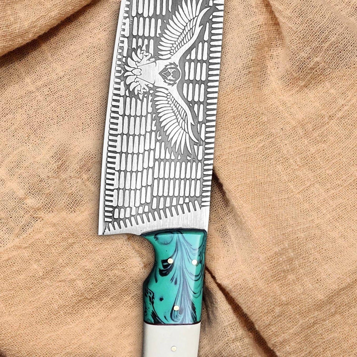 Stainless steel chef knife Eagle style with leather sheath