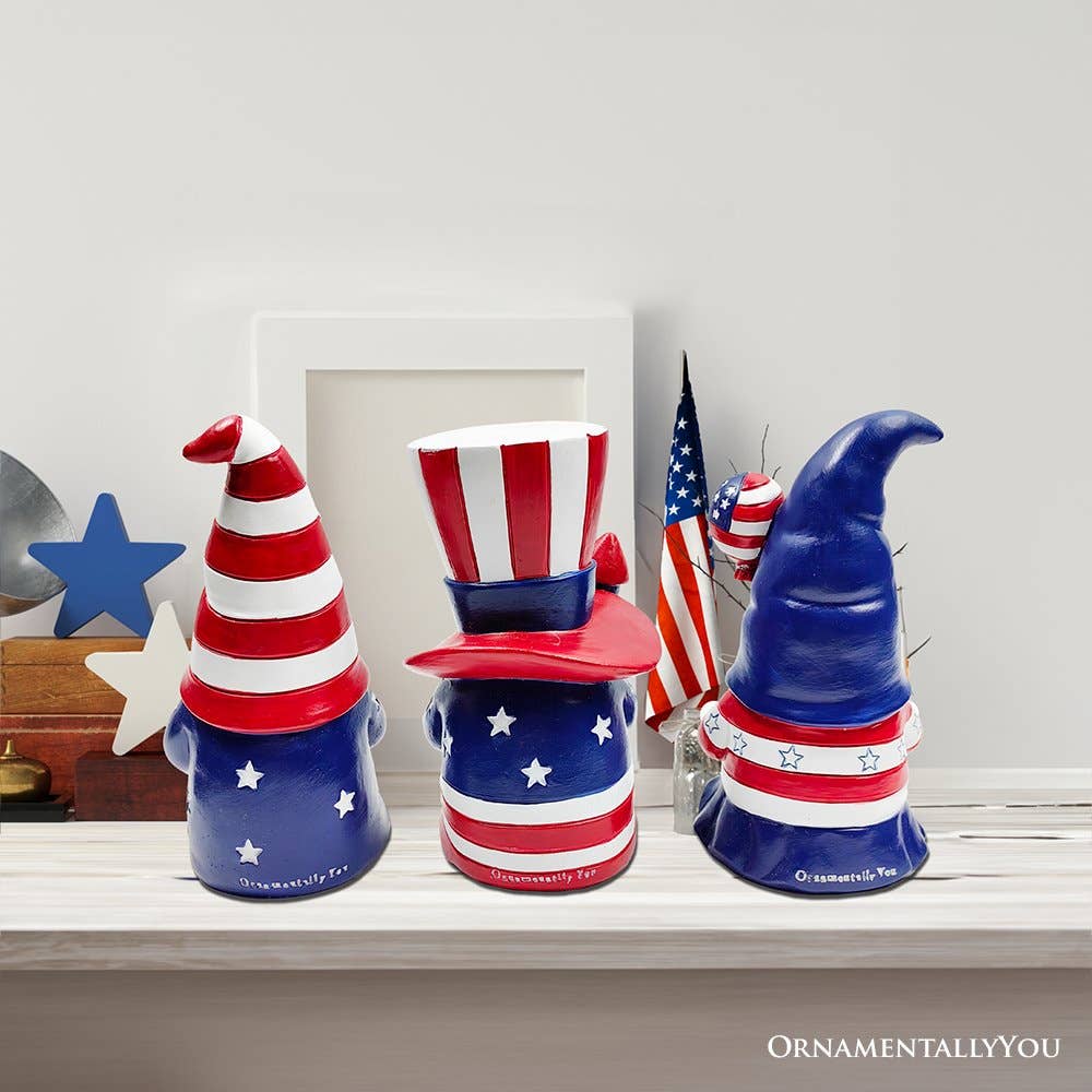 Patriotic Gnome Trio Figurines, Set of Three Garden Statue - Oak Down Collectibles