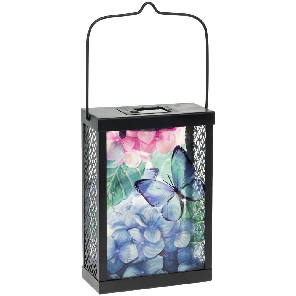 Butterfly Led Glass and Metal Lantern