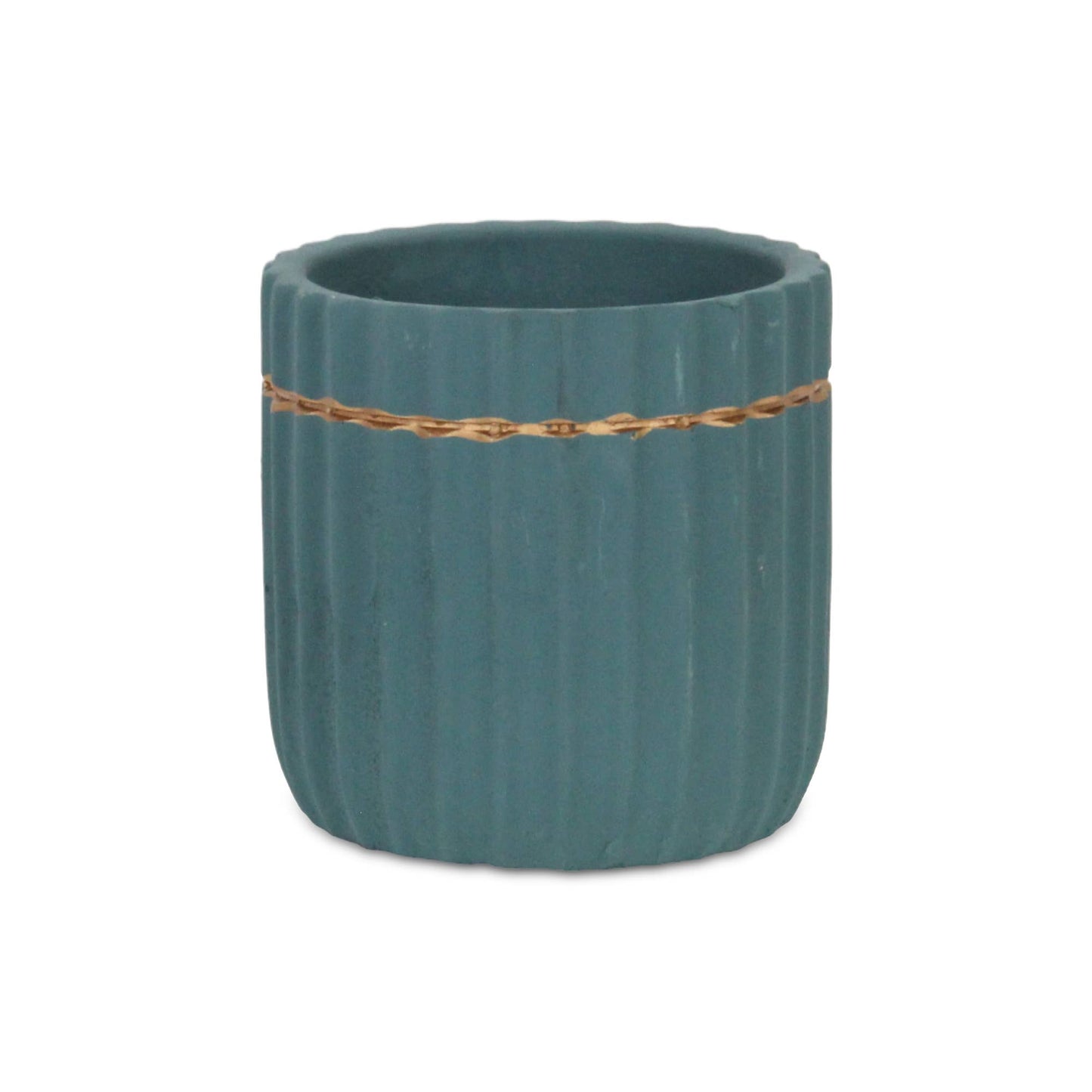 Aurine Round Gold Trimmed Ridged Ceramic Pot - Blue