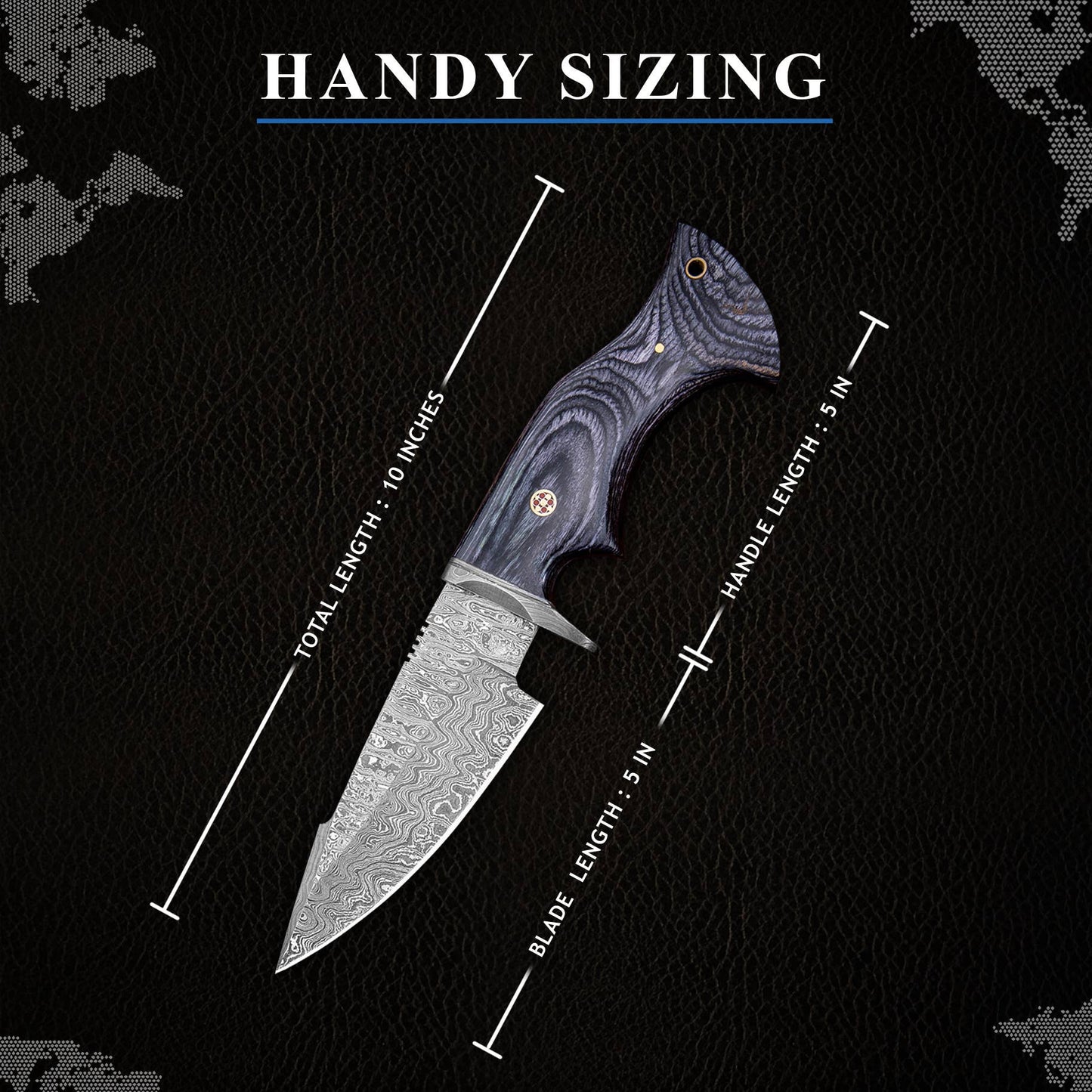 10' Handmade damascus steel knife with leather sheath