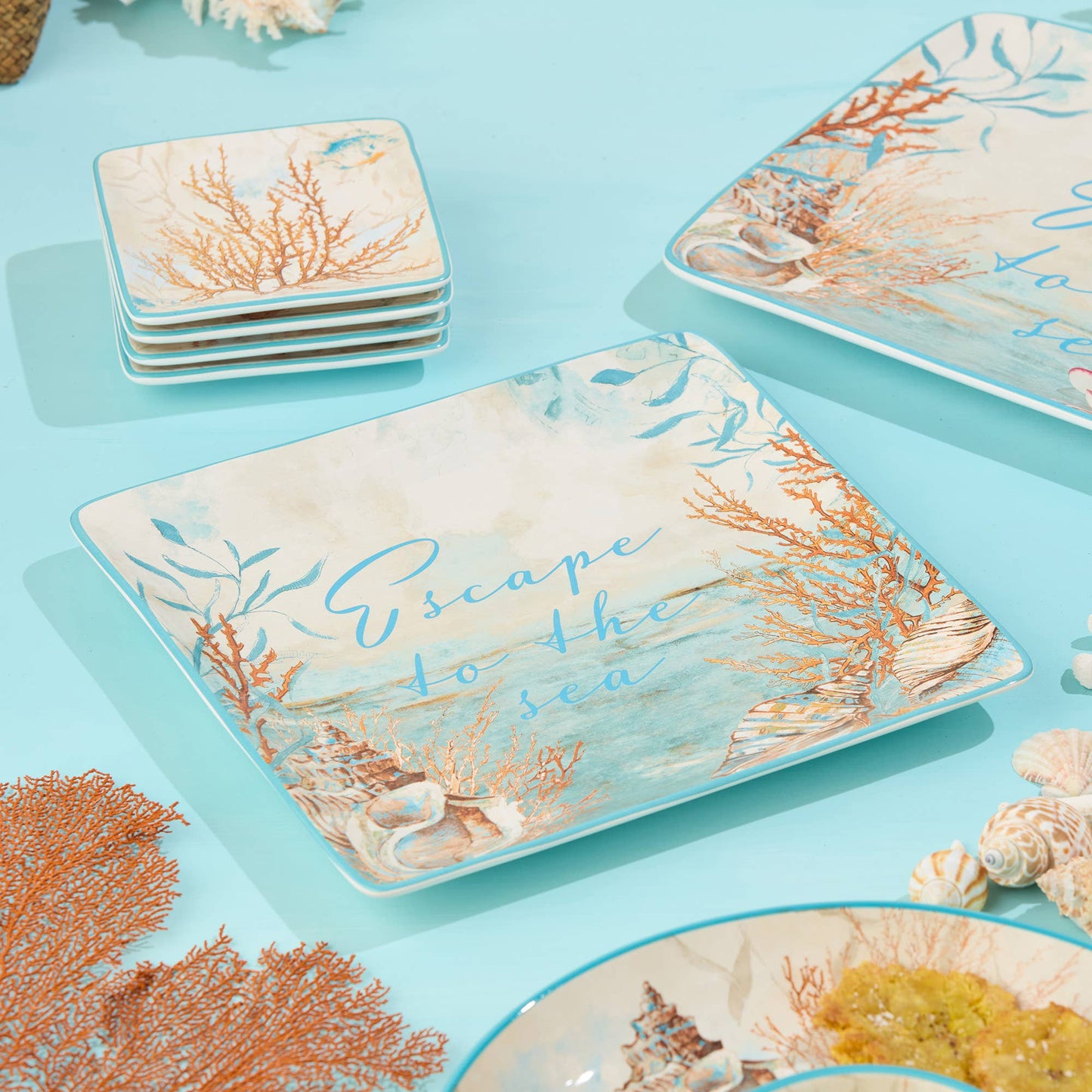 Escape to the Sea Square Platter 12.5" - Oak Down Collectibles