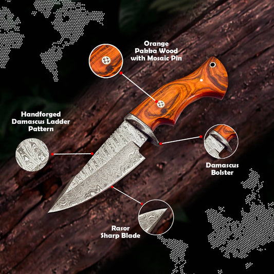 10' Handmade damascus steel knife with leather sheath