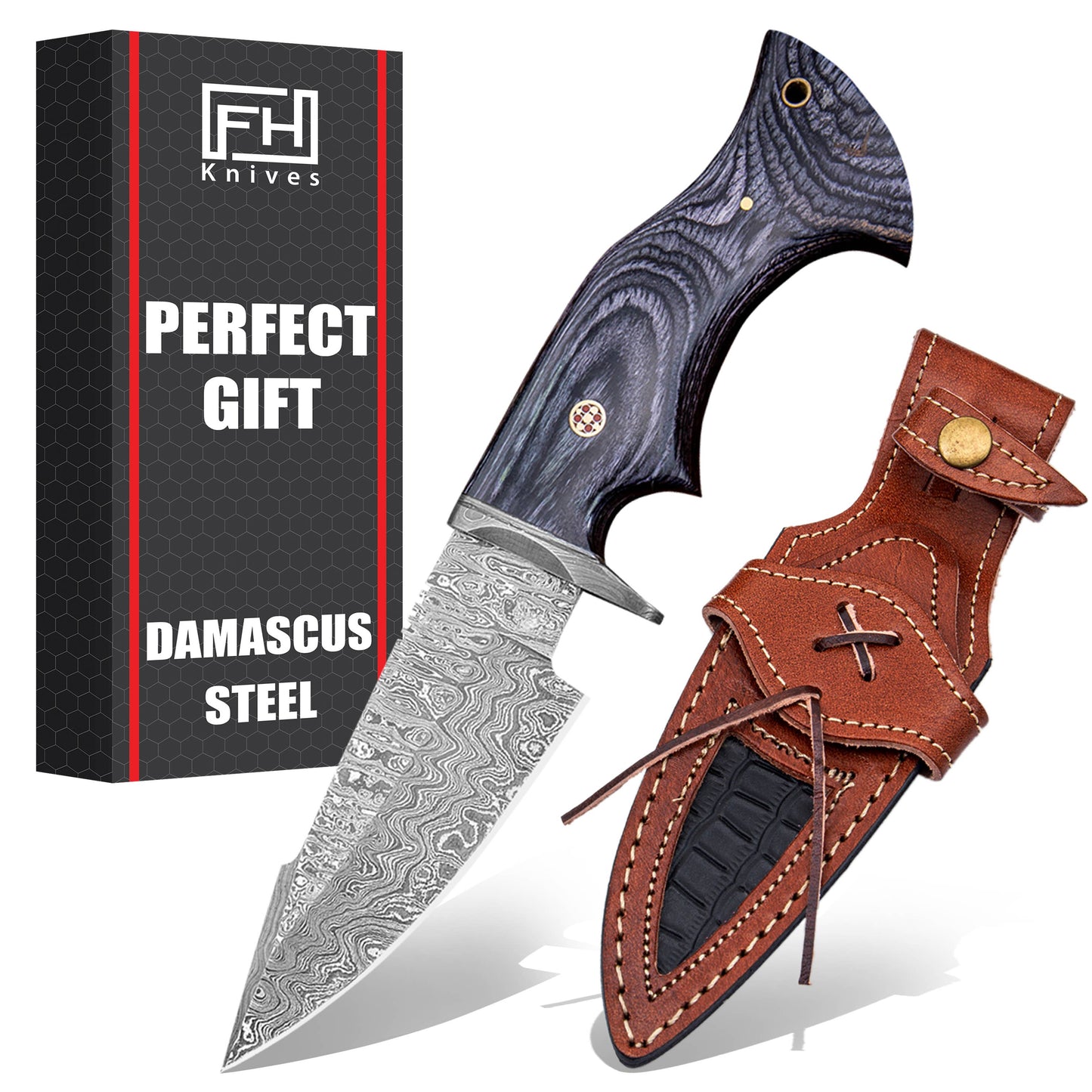 10' Handmade damascus steel knife with leather sheath