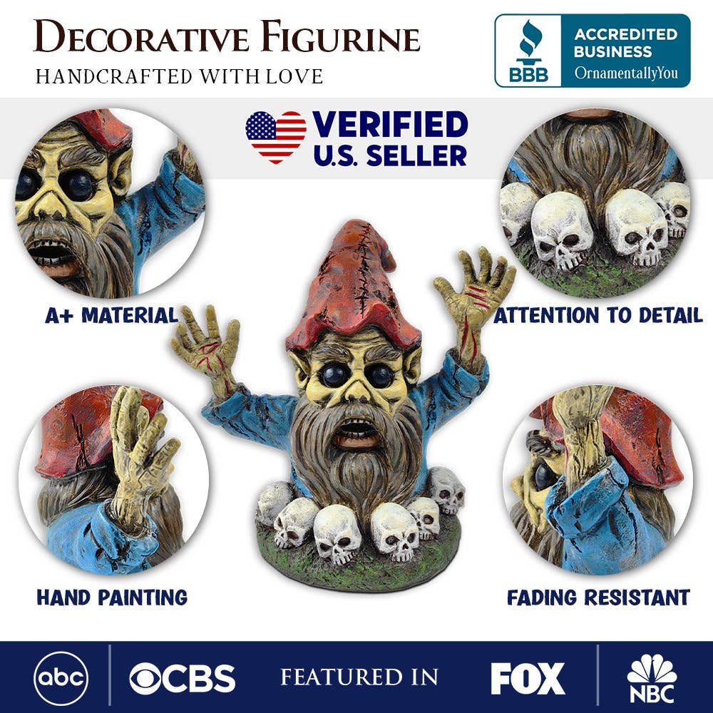 Zombie Gnome Garden Statue, 8" Outdoor Halloween Figurine - Oak Down Collectibles