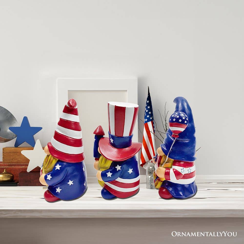Patriotic Gnome Trio Figurines, Set of Three Garden Statue - Oak Down Collectibles