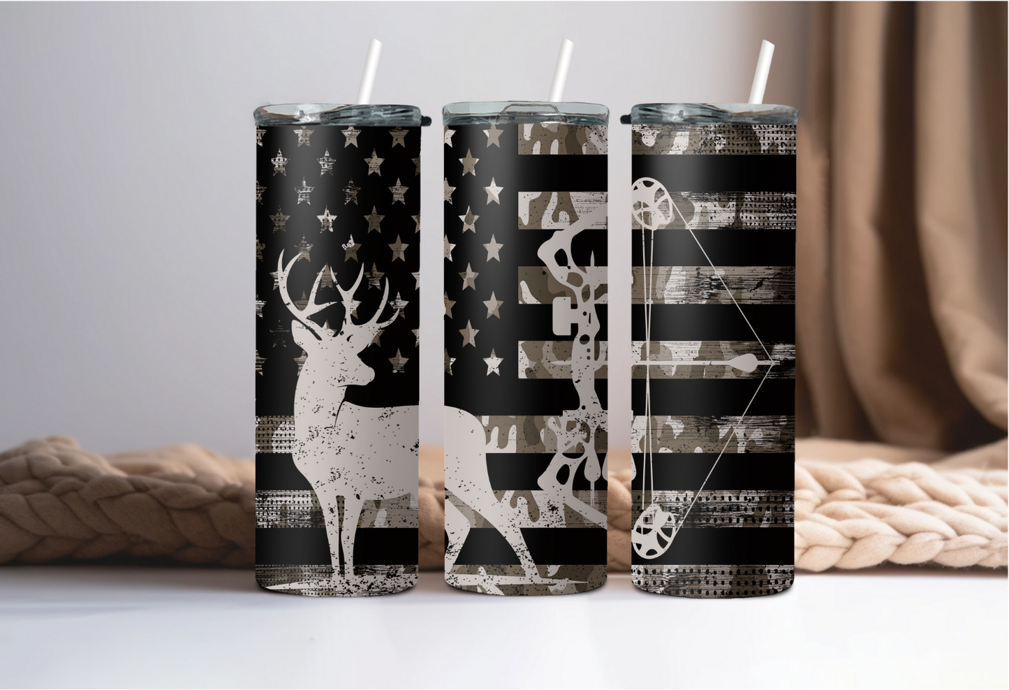 Camo Flag Bow Deer Tumbler