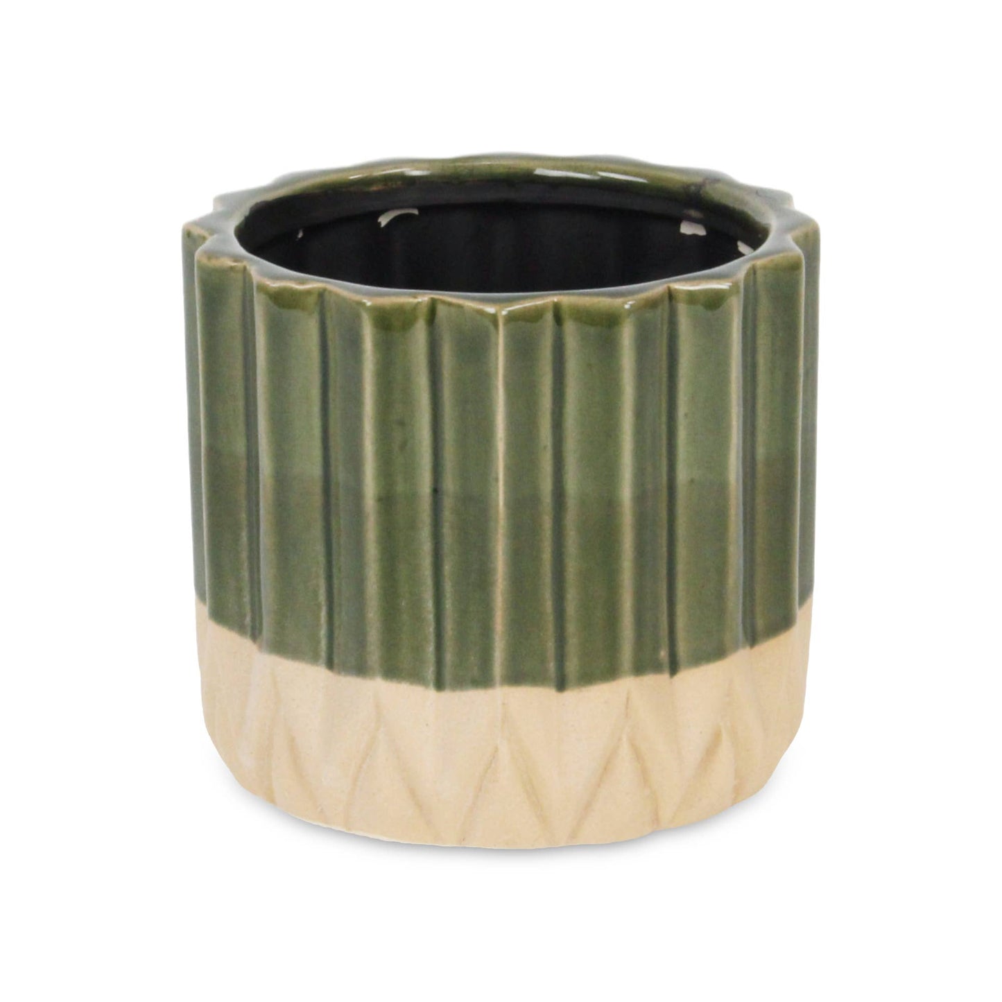 Cadeon Blossom Round Ceramic Pot - Dark Green