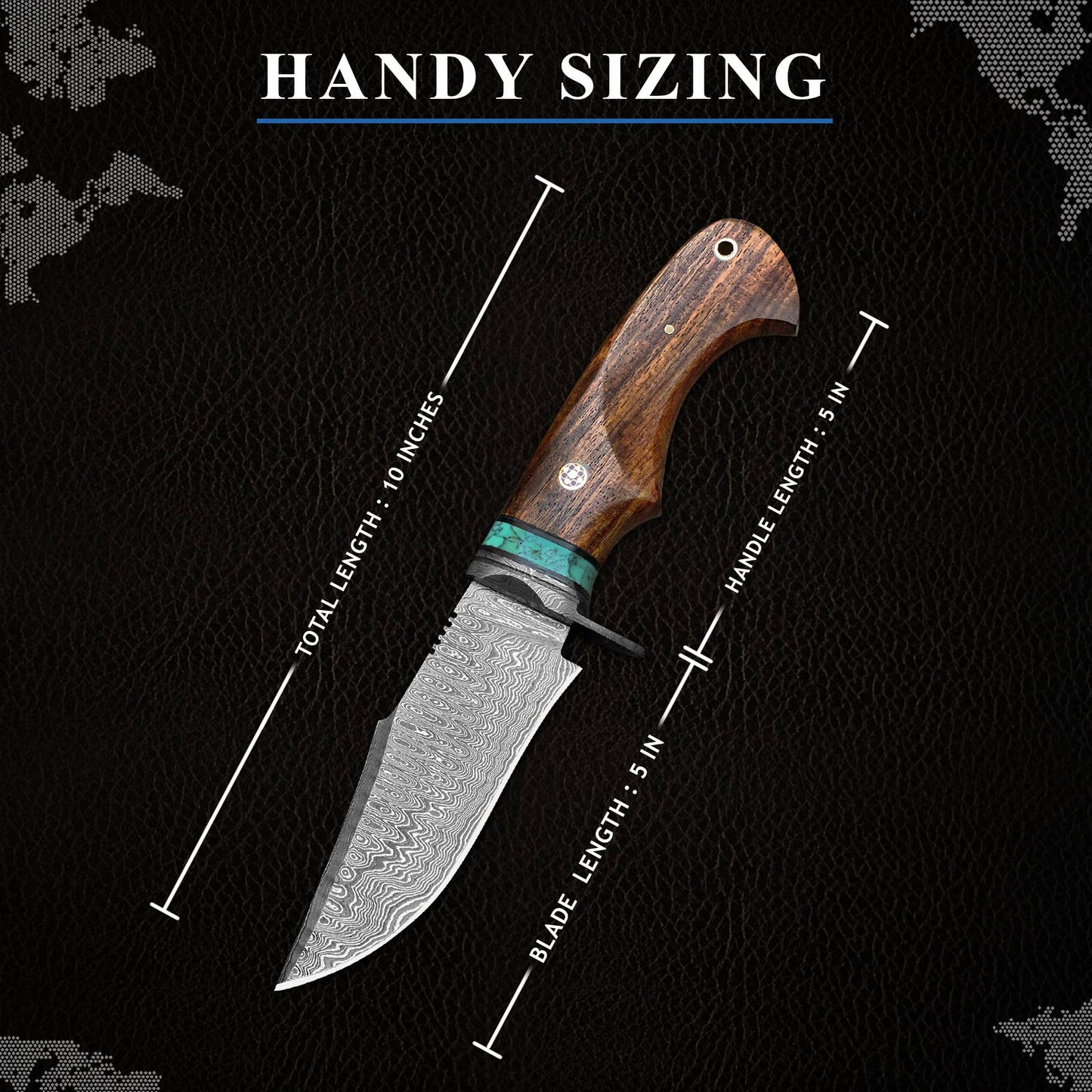 10' Handmade damascus steel knife with leather sheath