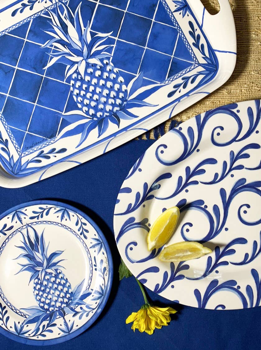 Blue Pineapple Bamboo Salad/Appetizer/Dessert Plate
