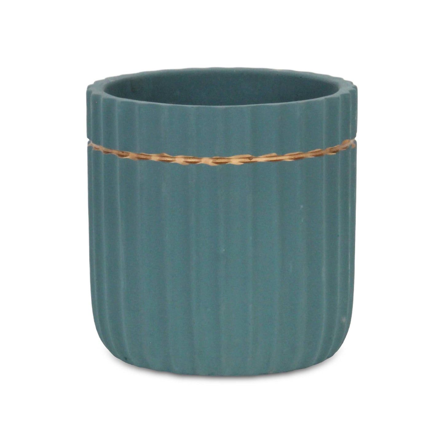 Aurine Round Gold Trimmed Ridged Ceramic Pot - Blue