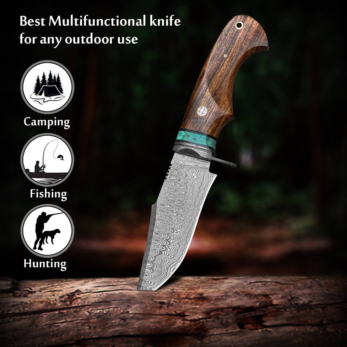 10' Handmade damascus steel knife with leather sheath