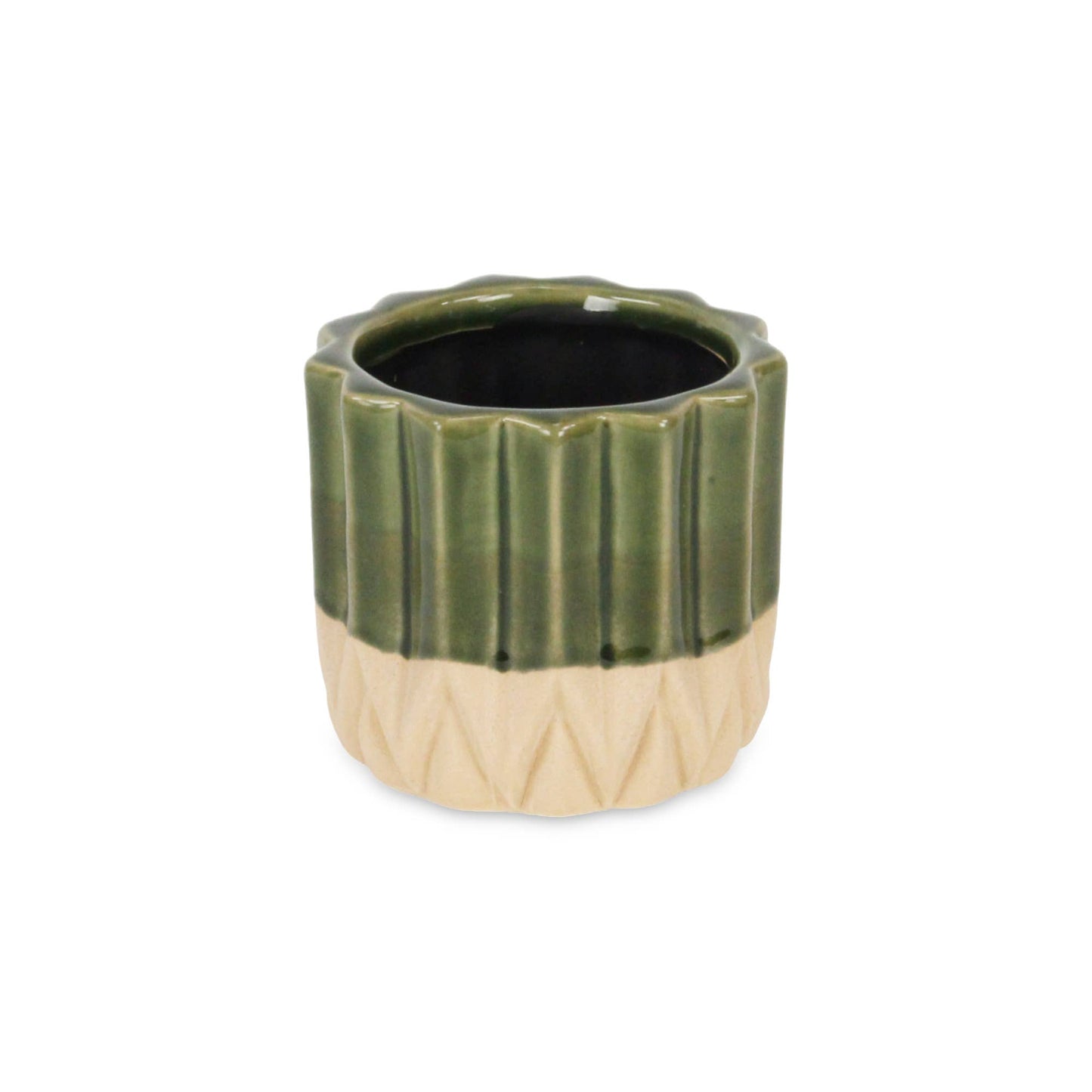 Cadeon Blossom Round Ceramic Pot - Dark Green