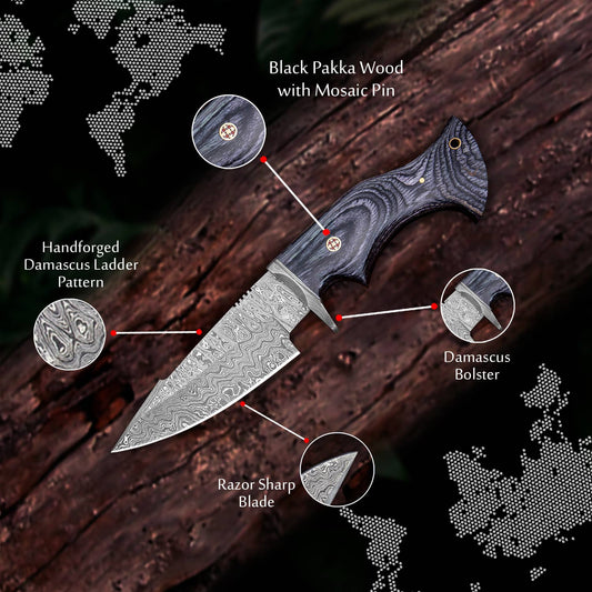 10' Handmade damascus steel knife with leather sheath