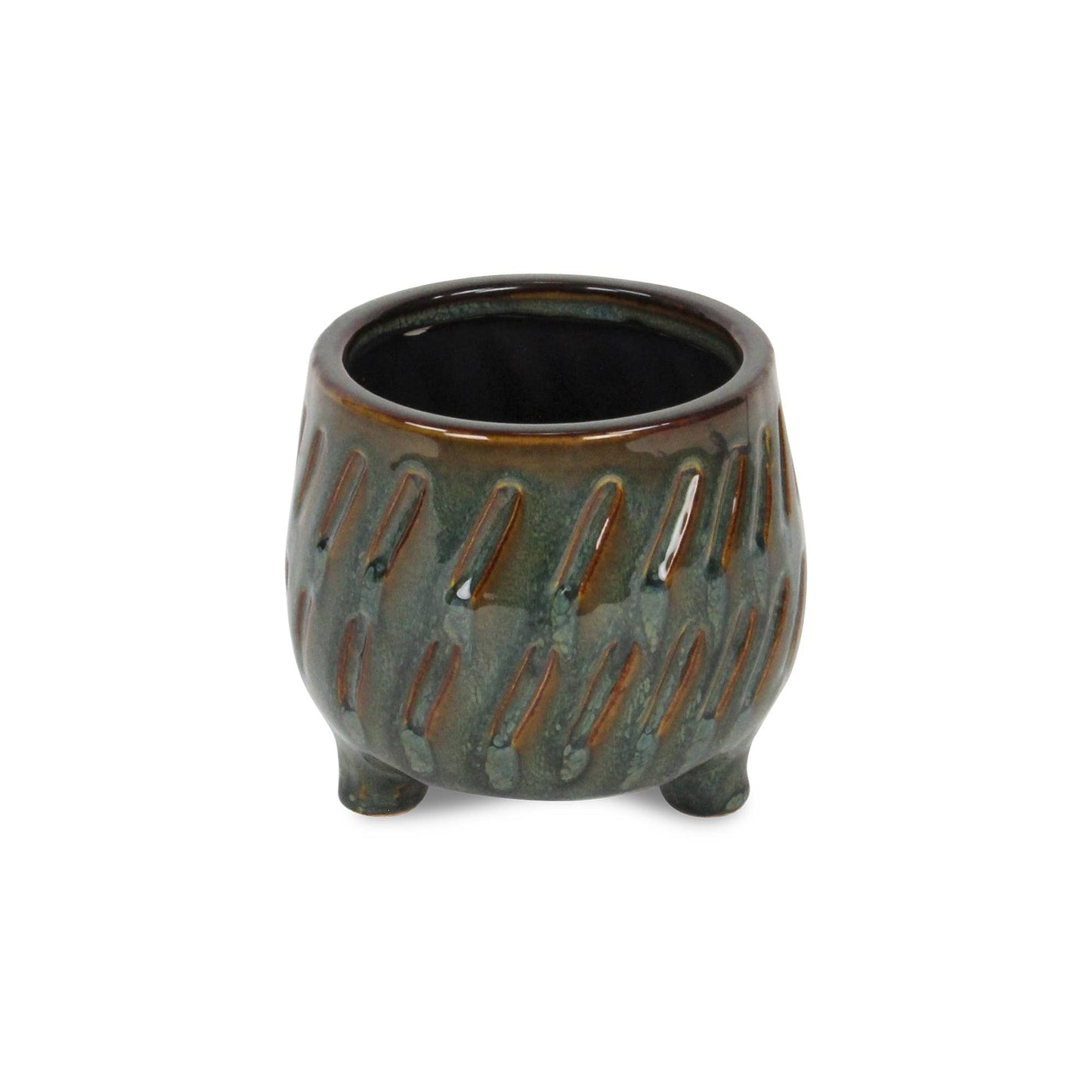 Astrona Round Diagonal Patterned Ceramic Pot - Dark Copper