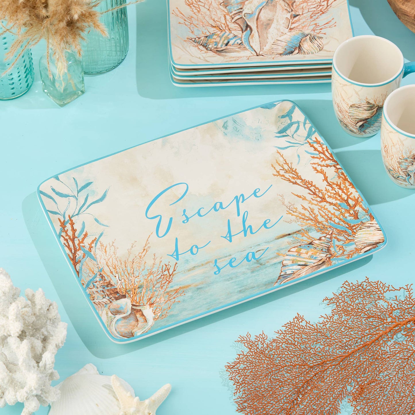 Escape to the Sea Rectangular Platter 16" x 12" - Oak Down Collectibles