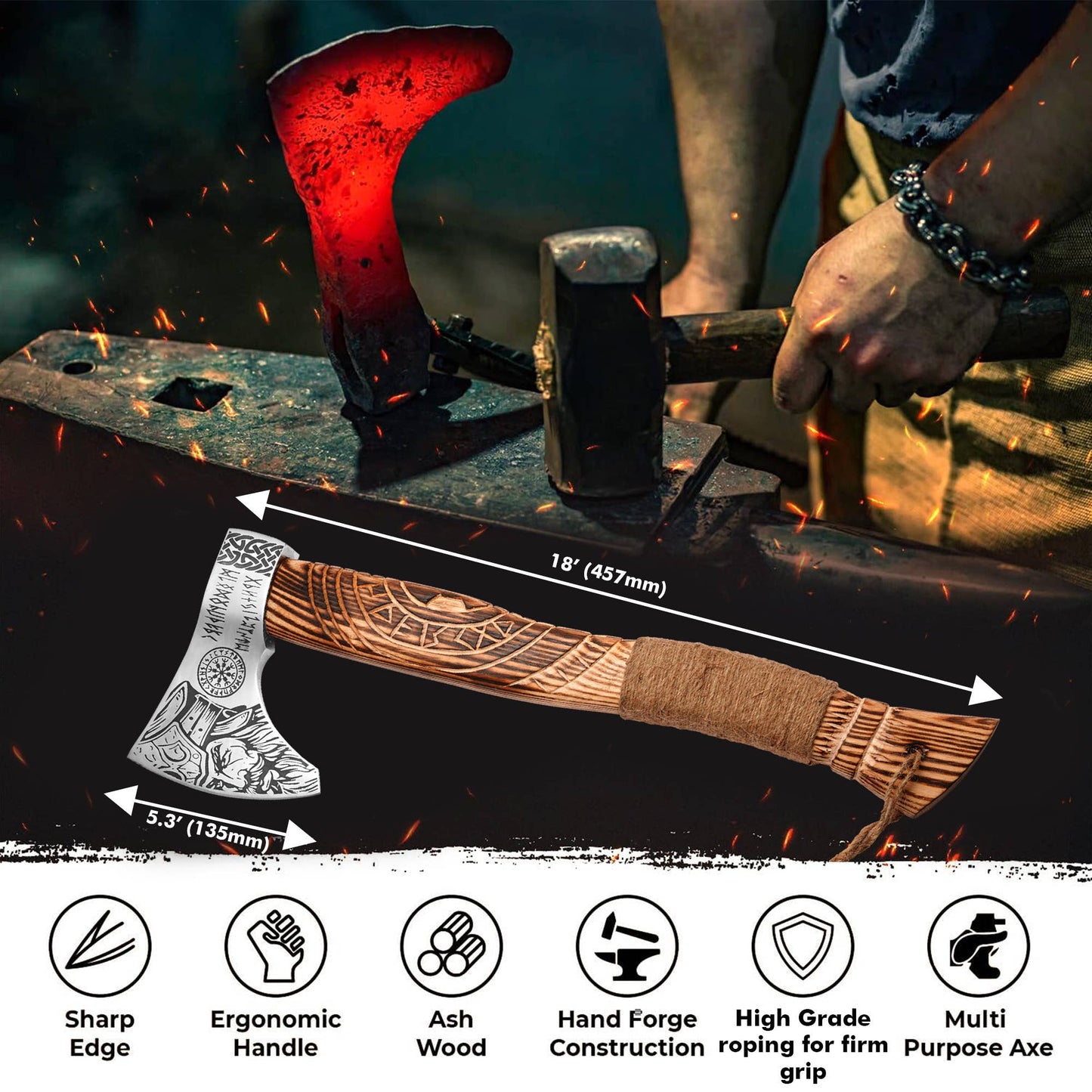 18' Handmade viking axe with sheath, Wall Room Decor