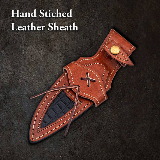 10' Handmade damascus steel knife with leather sheath