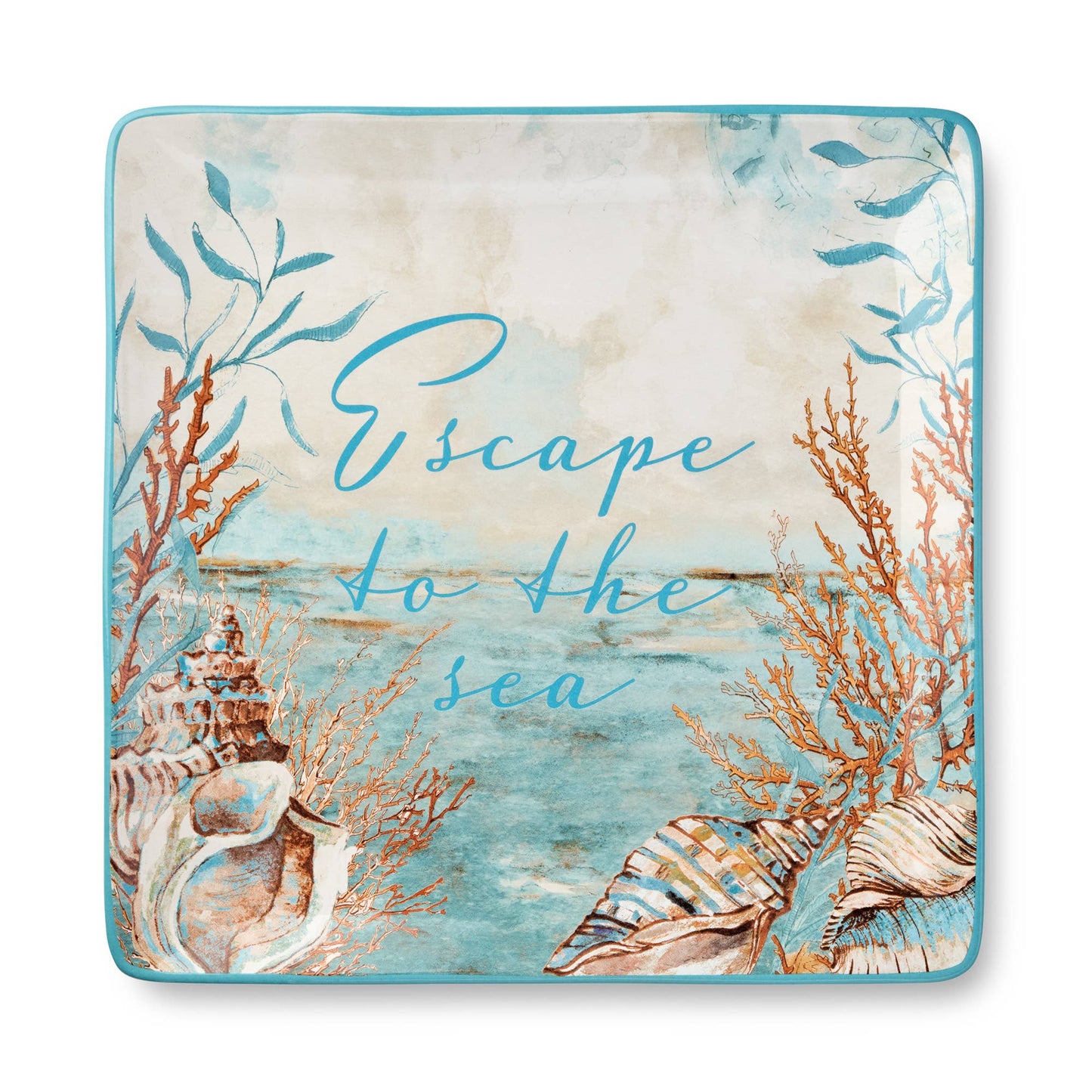 Escape to the Sea Square Platter 12.5" - Oak Down Collectibles