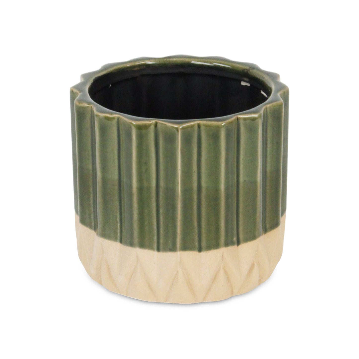 Cadeon Blossom Round Ceramic Pot - Dark Green