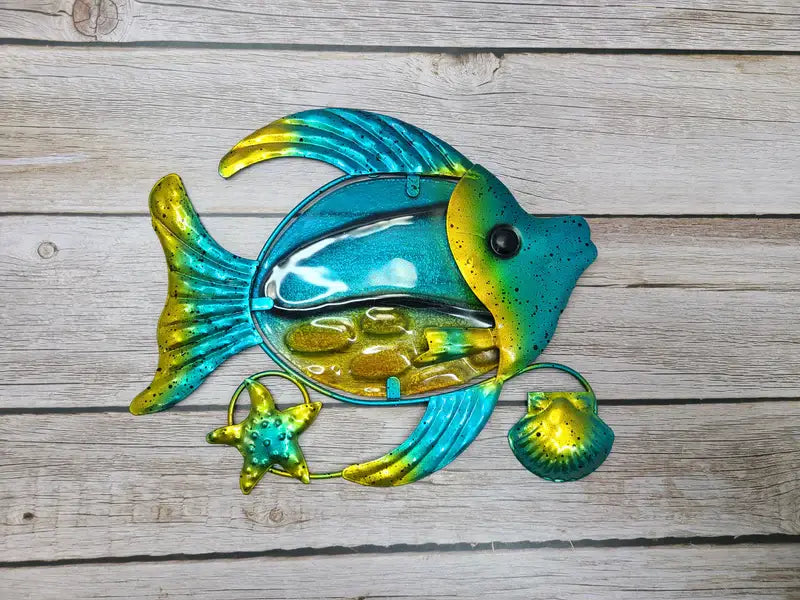 Glass and Metal Sea Turtle Wall Art, Crab Wall Art, Fish Wal