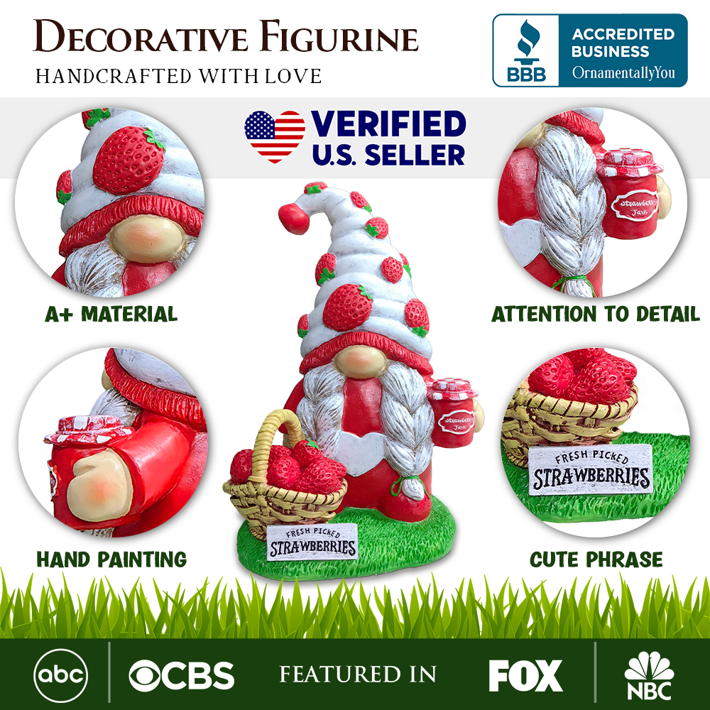 Charming Homestead Strawberry Gnome Garden Statue - Oak Down Collectibles