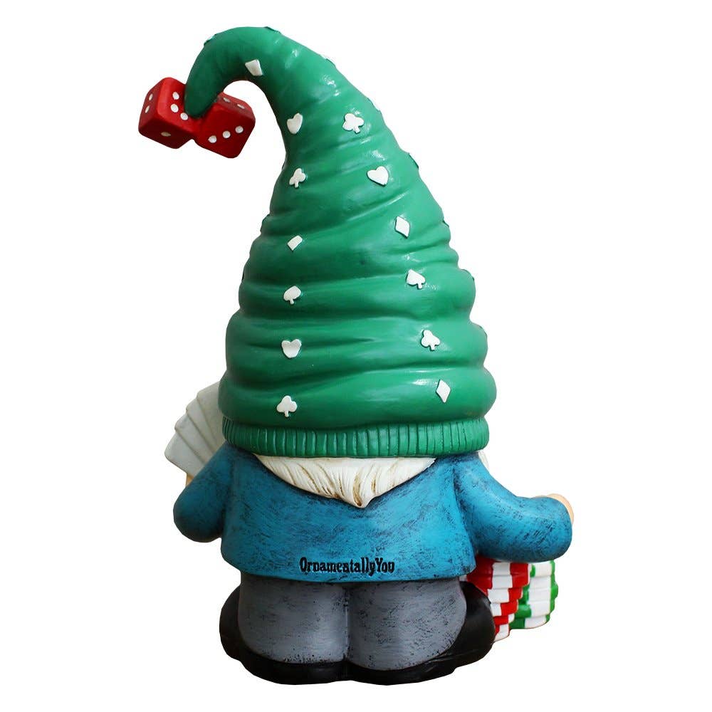 Casino Poker Gnome Figurine, 8" Room Table Decor Statue - Oak Down Collectibles