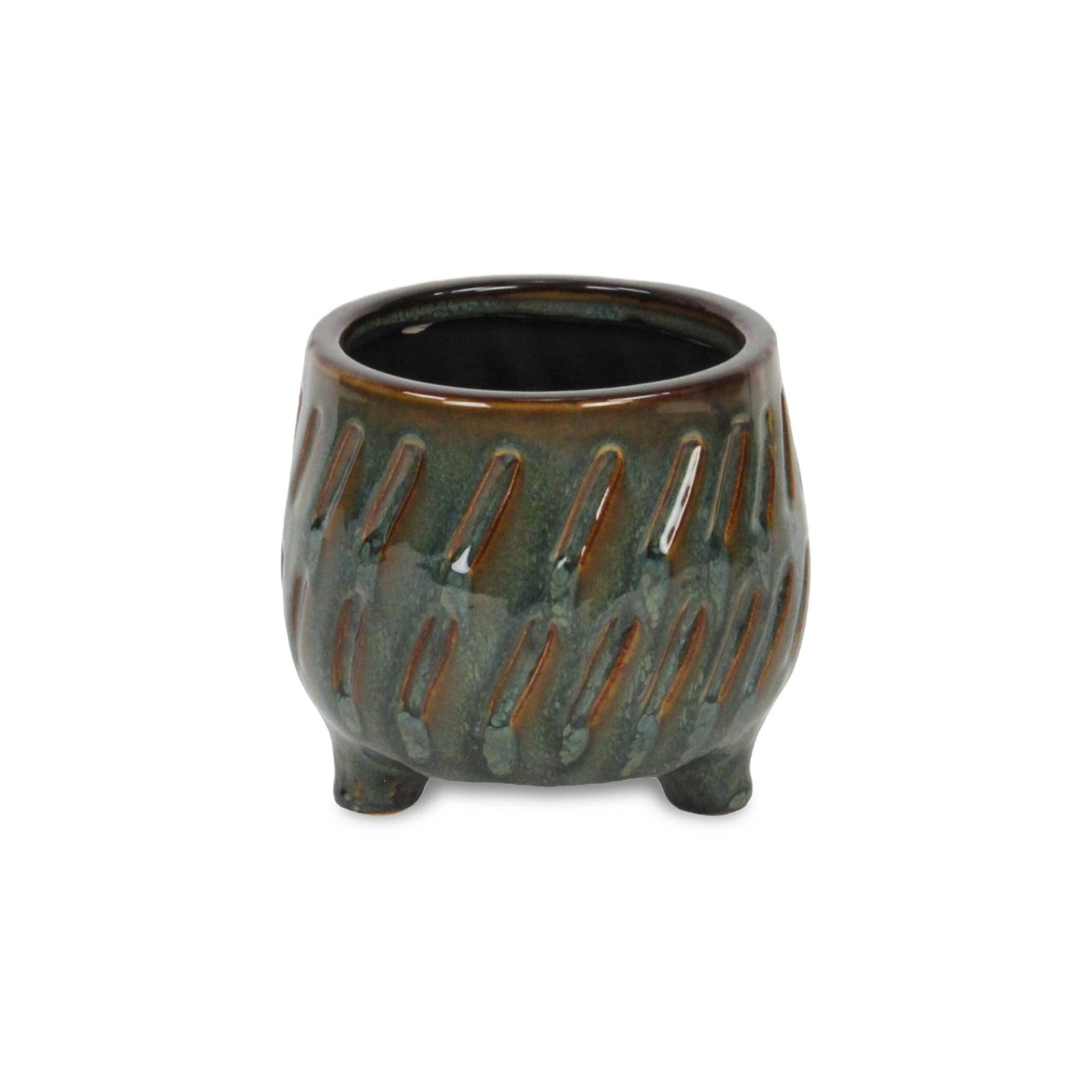 Astrona Round Diagonal Patterned Ceramic Pot - Dark Copper