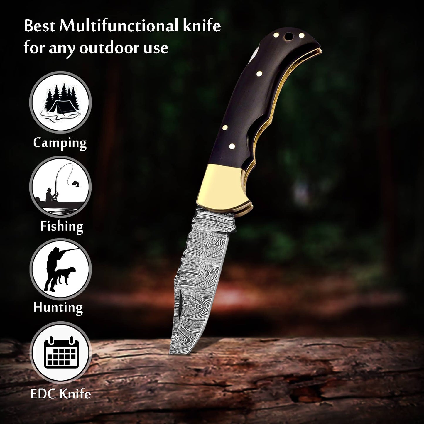 6.5' Handmade damascus folding knife, Pocket Knife