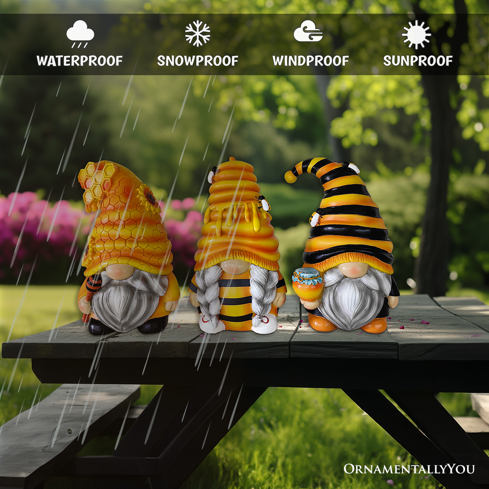 Buzzy Trio Set of Three Bumble Bee Gnome Figurines - Oak Down Collectibles