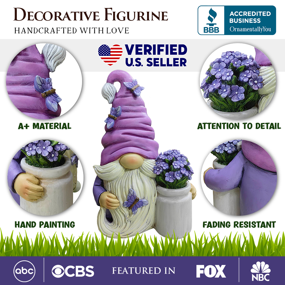Garden Grace Lavender Gnome Figurine, 10"  Purple Home Decor - Oak Down Collectibles