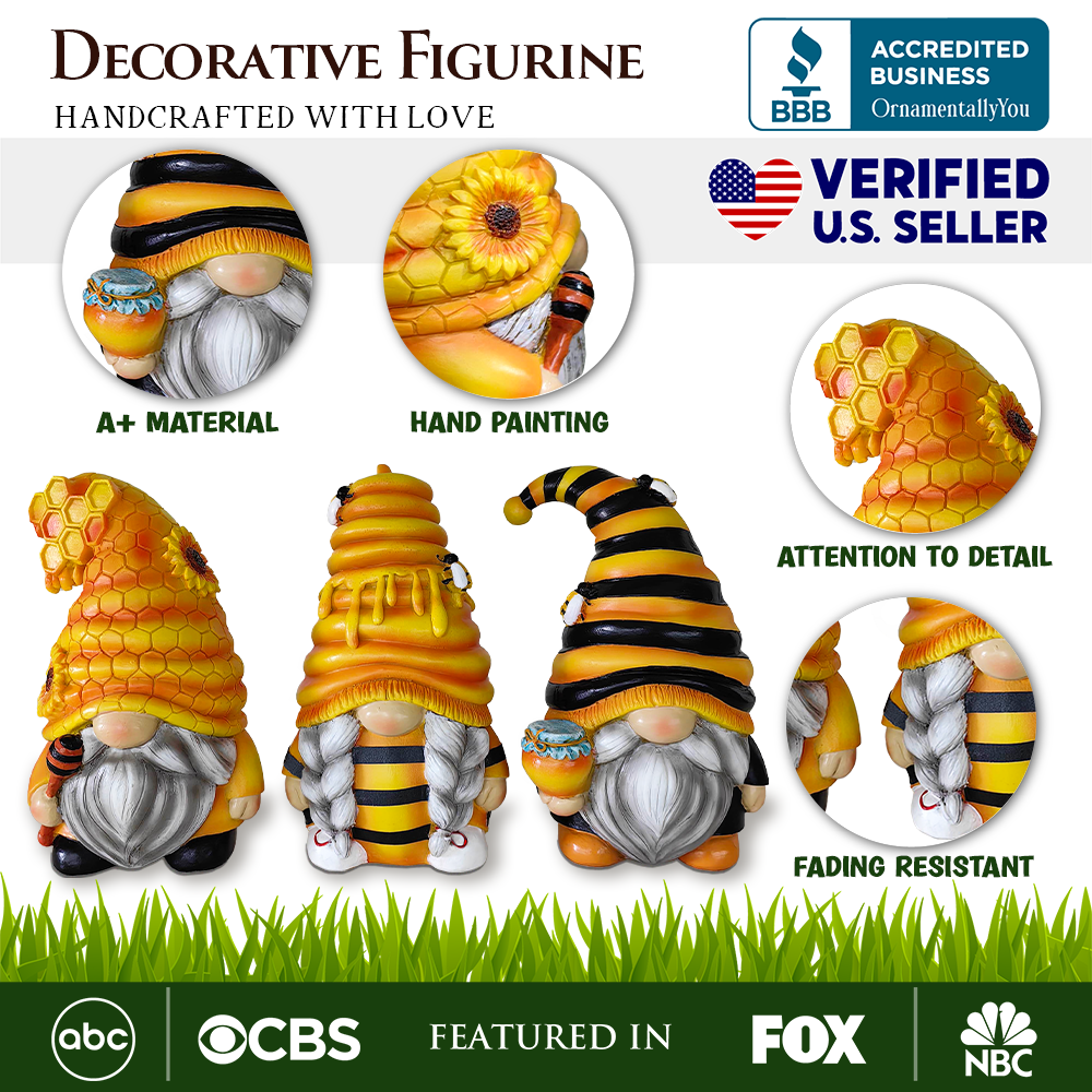 Buzzy Trio Set of Three Bumble Bee Gnome Figurines - Oak Down Collectibles
