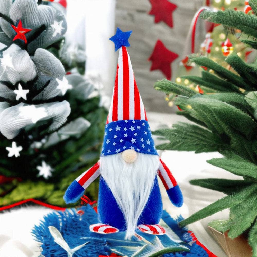 American Flag Colored Plush Gnome, Patriotic Home Decor - Oak Down Collectibles
