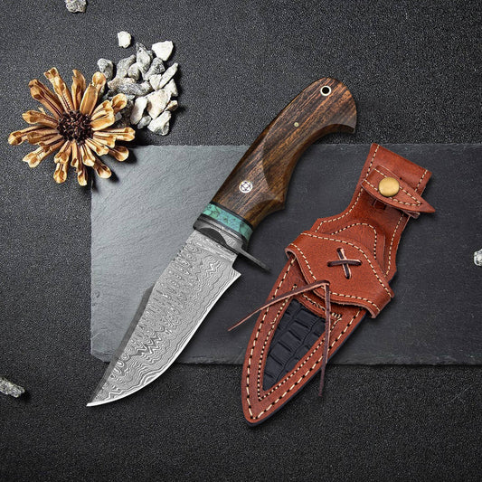 10' Handmade damascus steel knife with leather sheath
