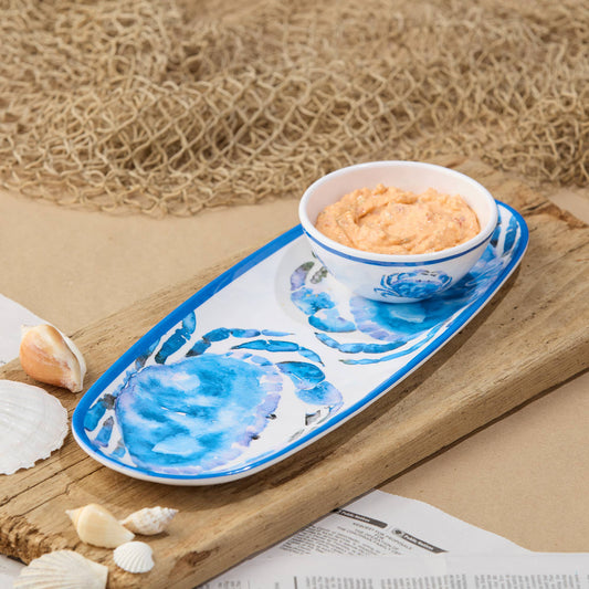 Beach House Crab Oval Tray 15in x 6in with Dip Bowl 4.75in