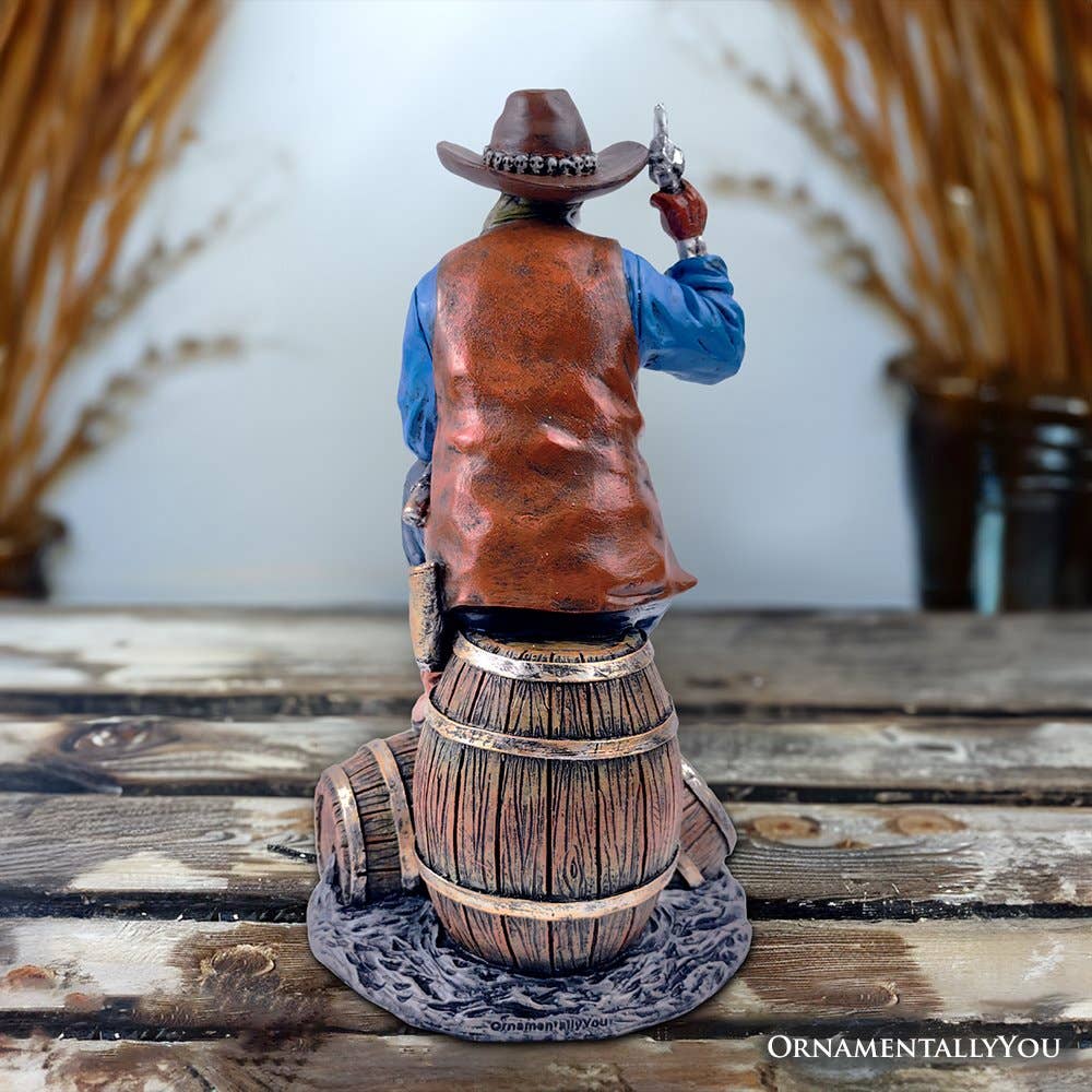 Western Skeleton Gunslinger Statue Figurine, 10" Gothic Cowb - Oak Down Collectibles
