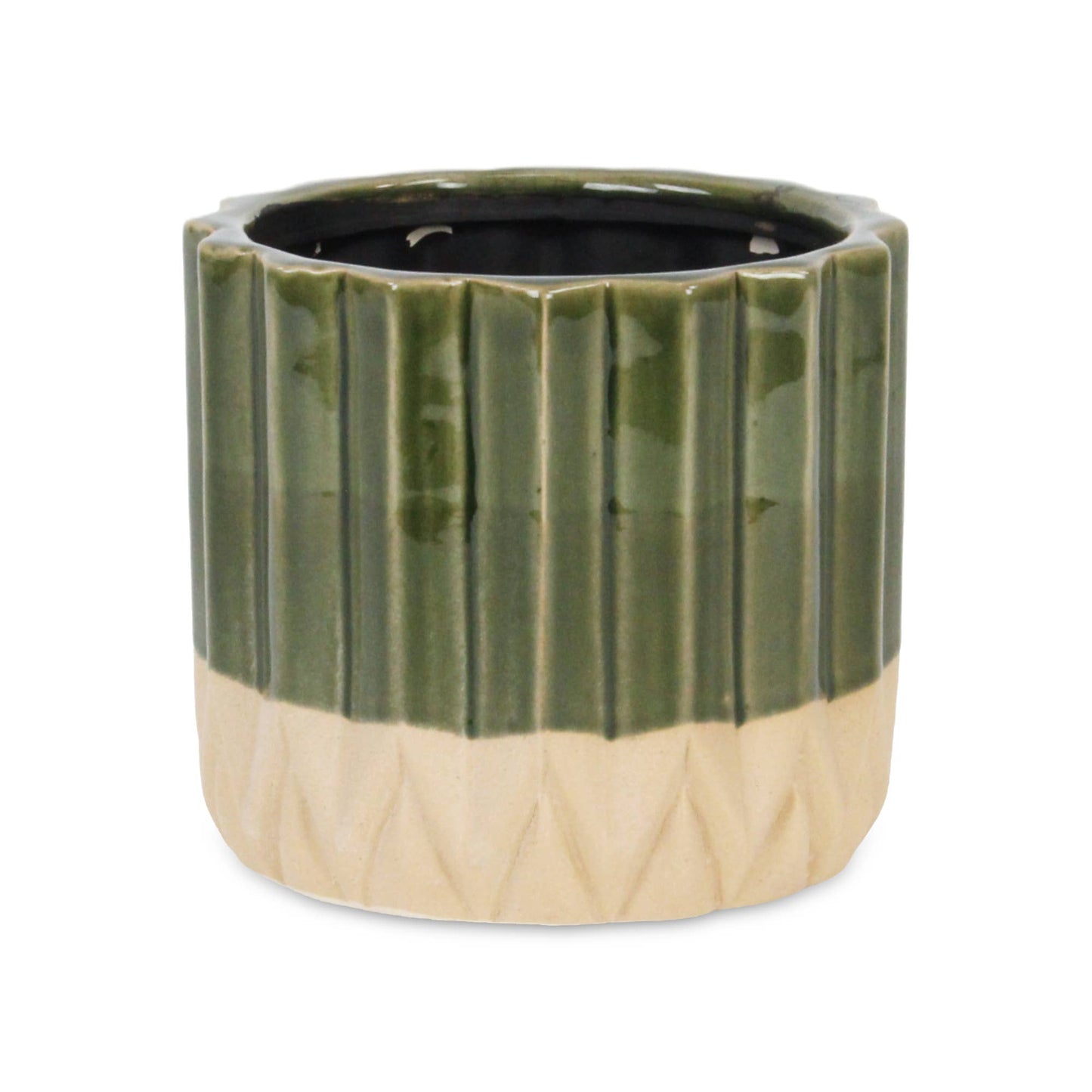 Cadeon Blossom Round Ceramic Pot - Dark Green