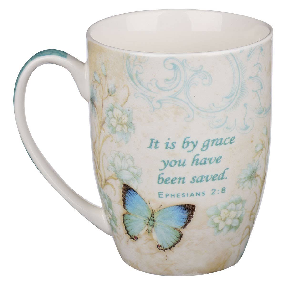 Mug Teal Butterfly Grace Eph. 2:8 - Oak Down Collectibles