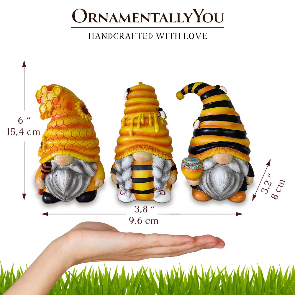 Buzzy Trio Set of Three Bumble Bee Gnome Figurines - Oak Down Collectibles