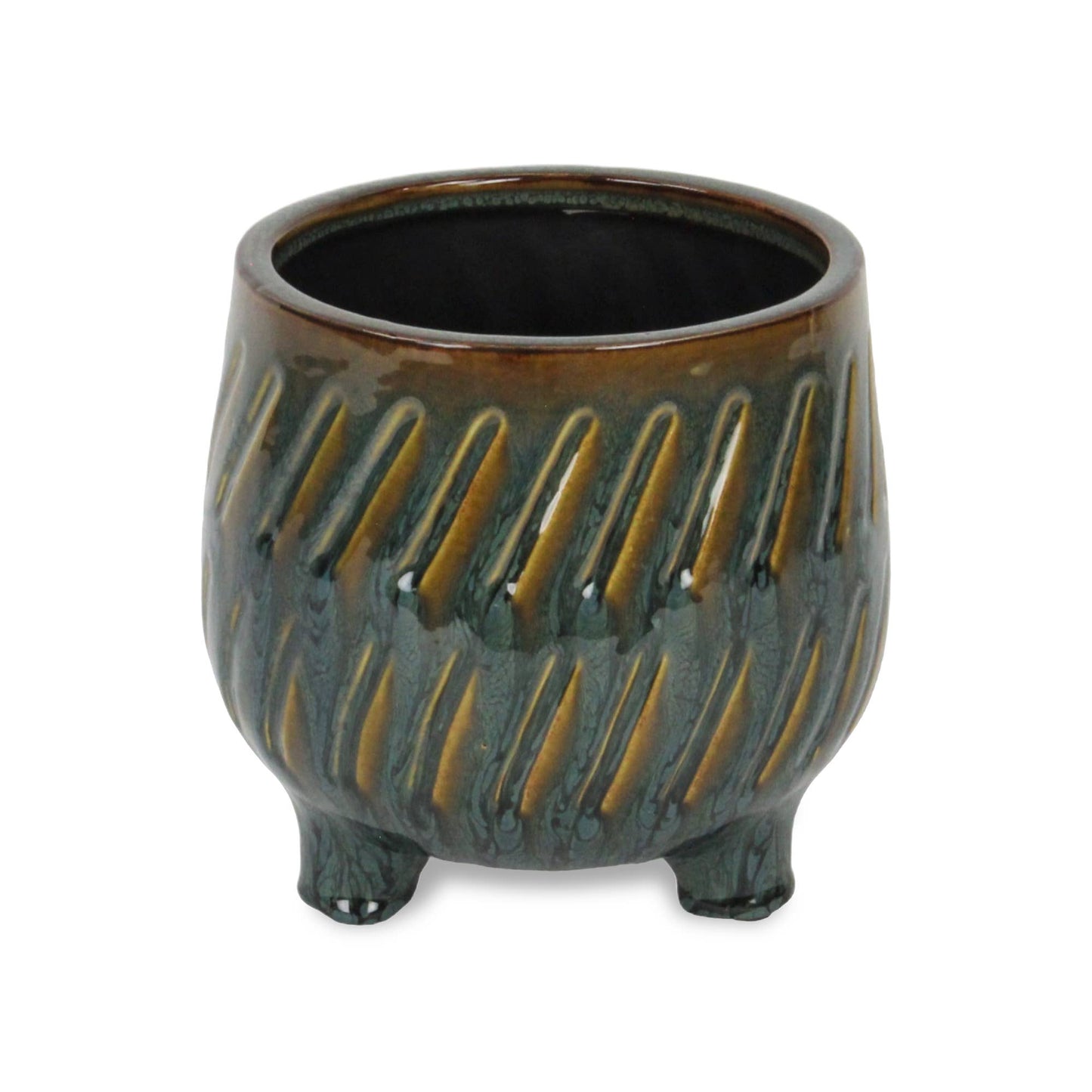 Astrona Round Diagonal Patterned Ceramic Pot - Dark Copper