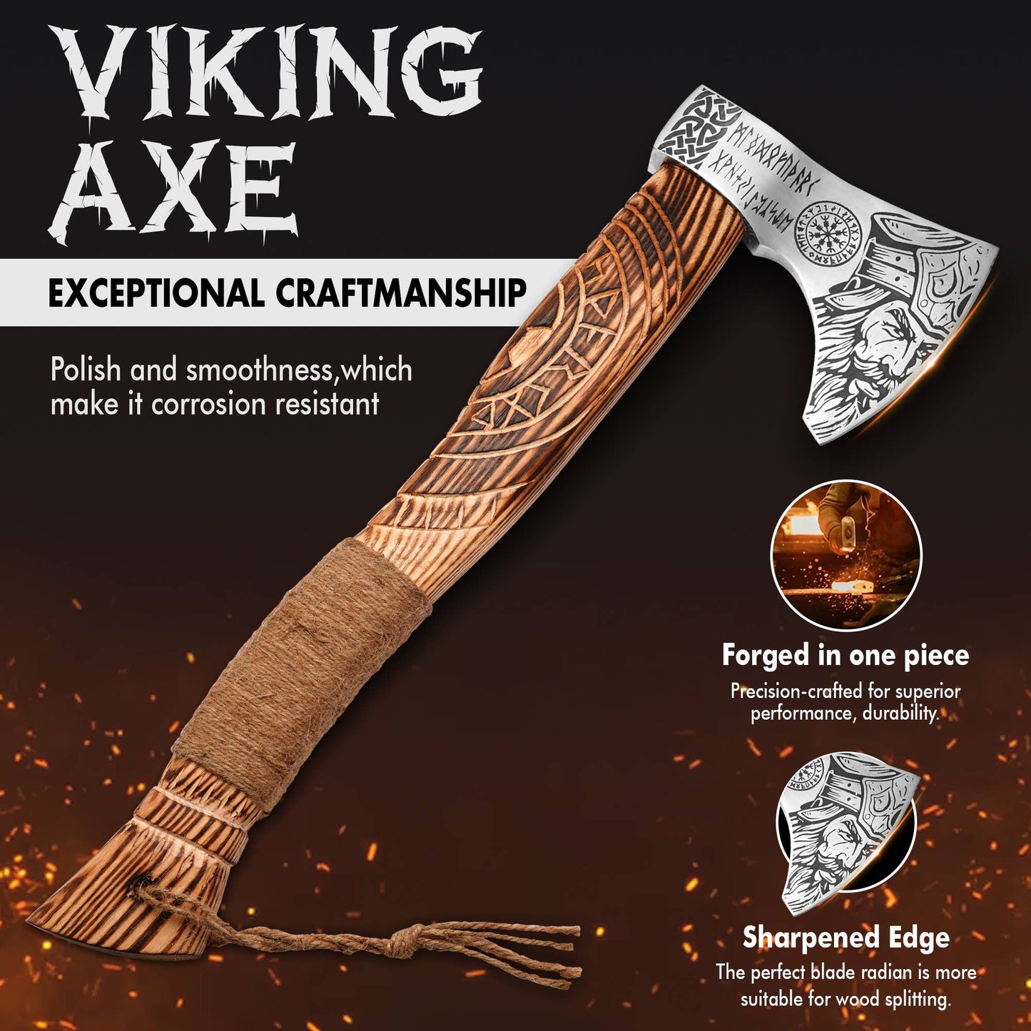18' Handmade viking axe with sheath,  Wall Room Decor