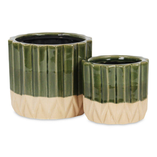 Cadeon Blossom Round Ceramic Pot - Dark Green