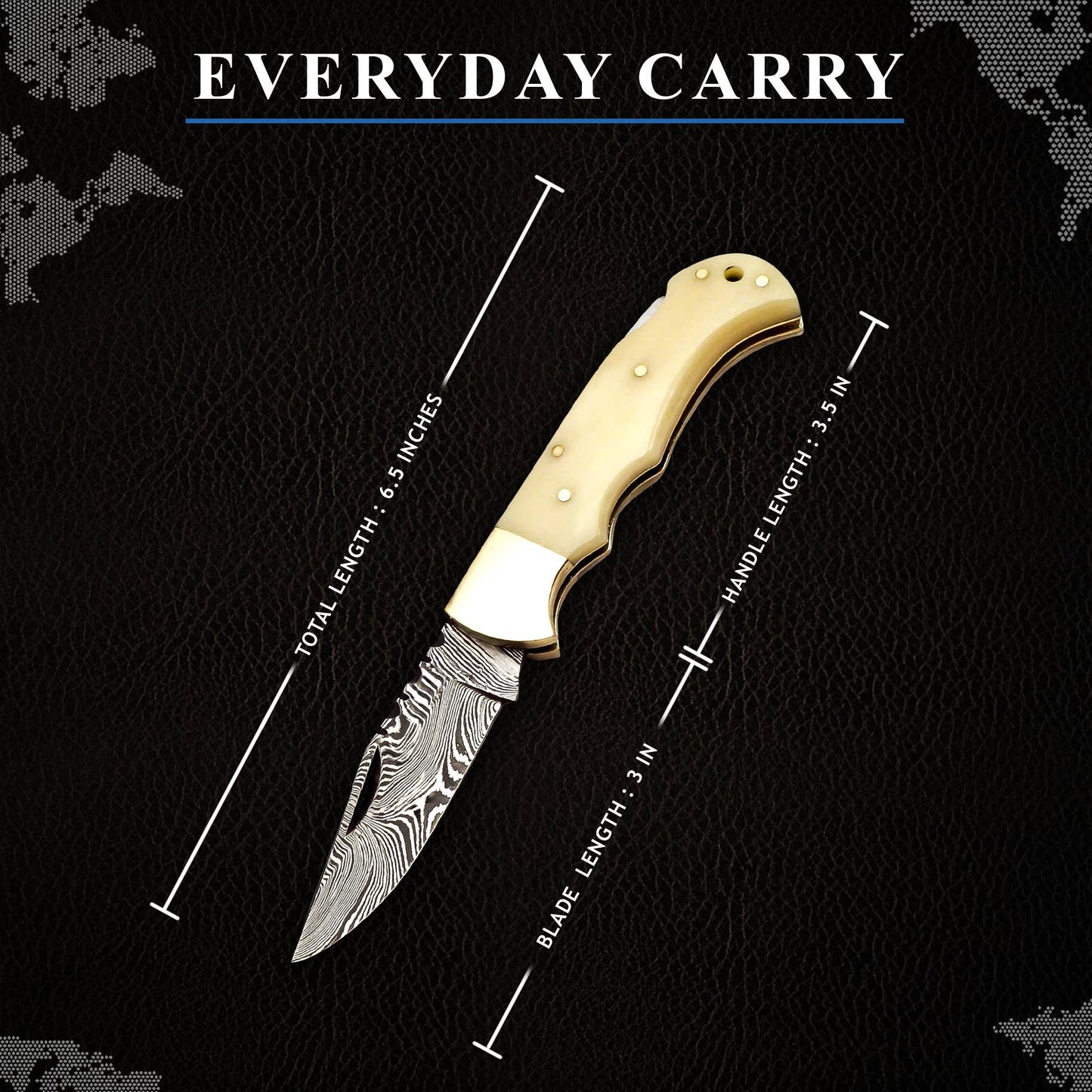 6.5' Handmade damascus folding knife, Pocket Knife