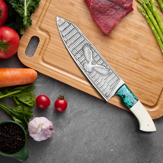 Stainless steel chef knife Eagle style with leather sheath