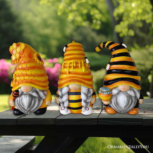 Buzzy Trio Set of Three Bumble Bee Gnome Figurines - Oak Down Collectibles